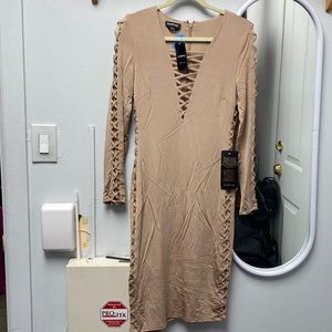 Bebe Tan BodyCon Dress with Cutouts